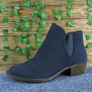 Kensie Gerona Women 9 Black Leather Textile Ankle Boots Low Heel Side Zip